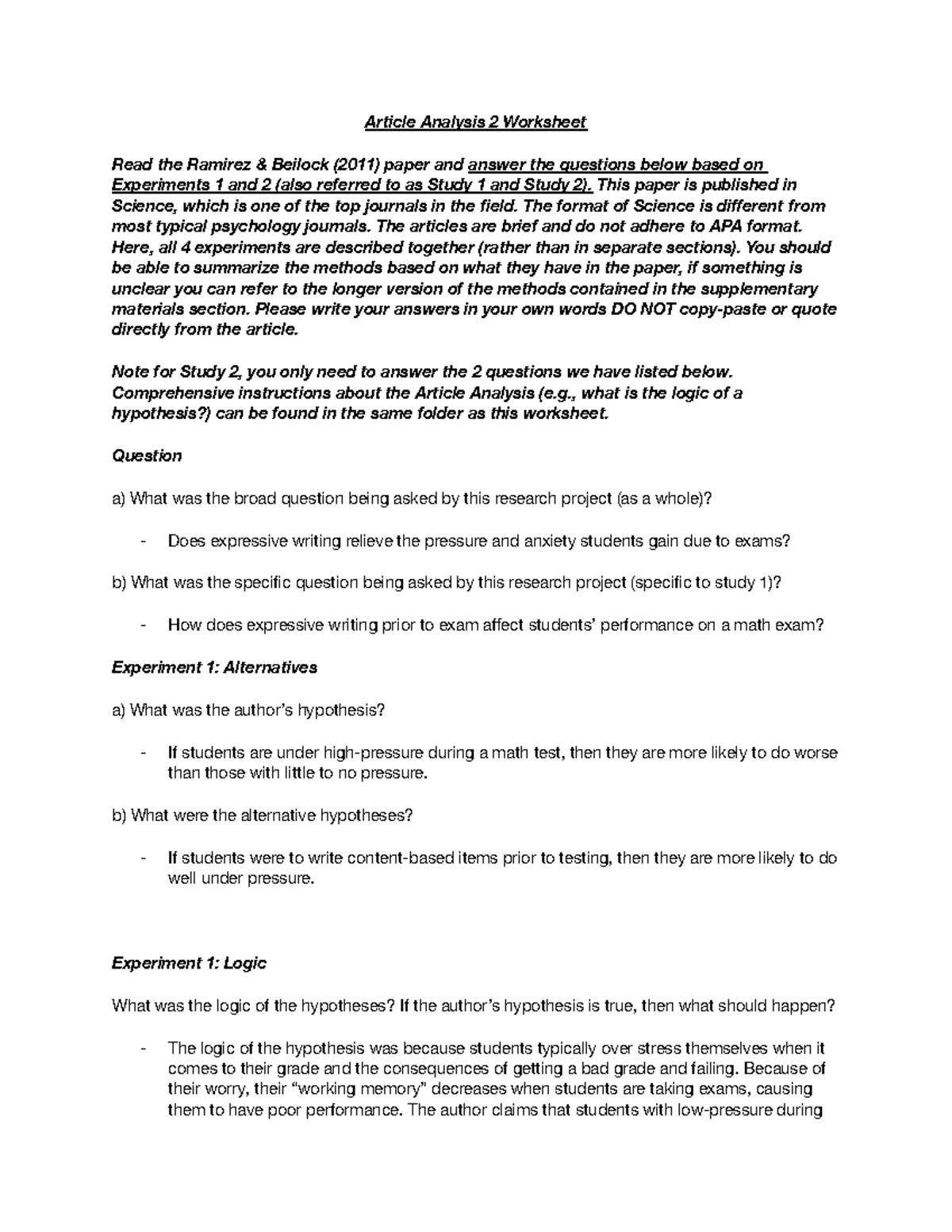 Article Analysis 2 worksheet-2 - Article Analysis 2 Worksheet Read the ...