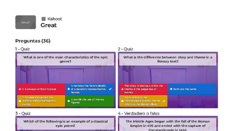 Kahoot Quiz: Epic Genre & Literary Movements (36 Questions) - Studocu