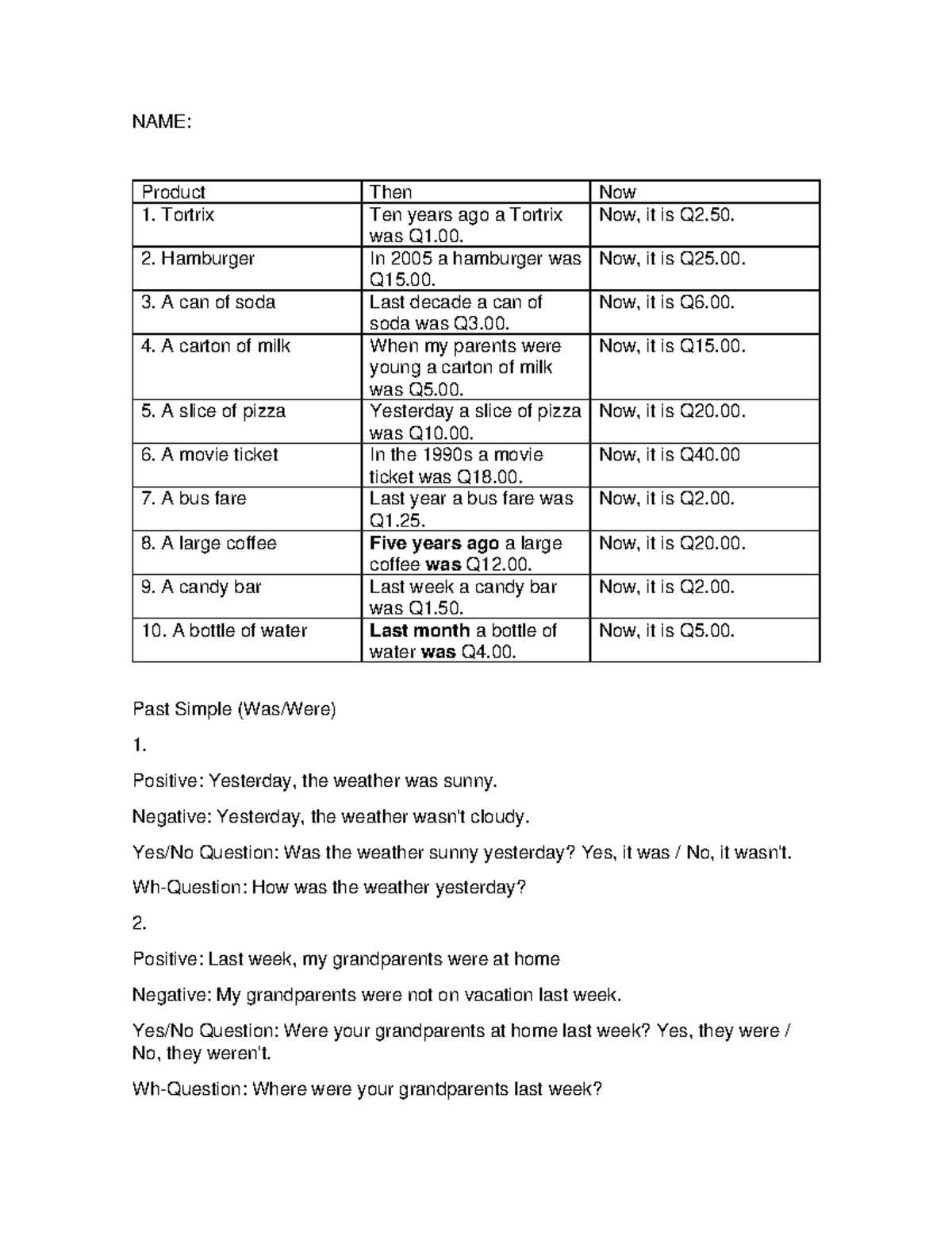 Product Price Table - Ingles: Historical Prices of Common Items - Studocu