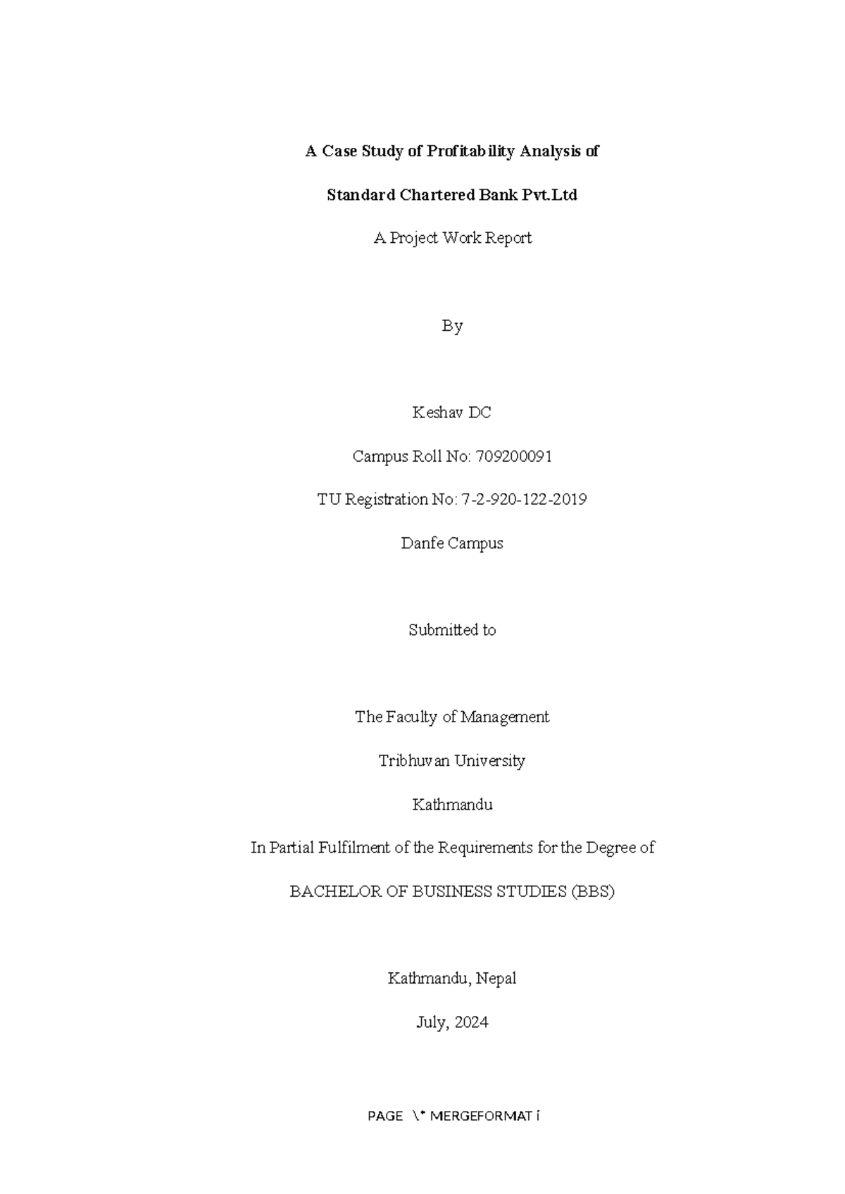 Profitability Analysis Case Study of Standard Chartered Bank (BBS) - Document Preview
