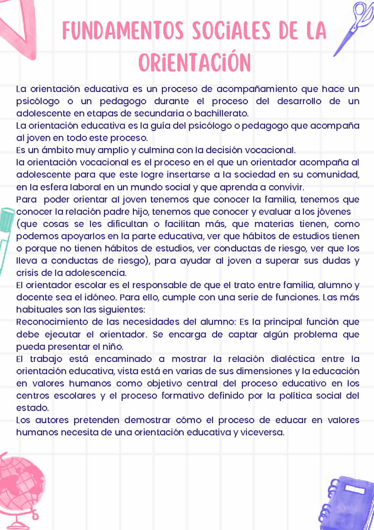 Fundamentos Sociales de la Orientación Educativa en Adolescencia - Studocu
