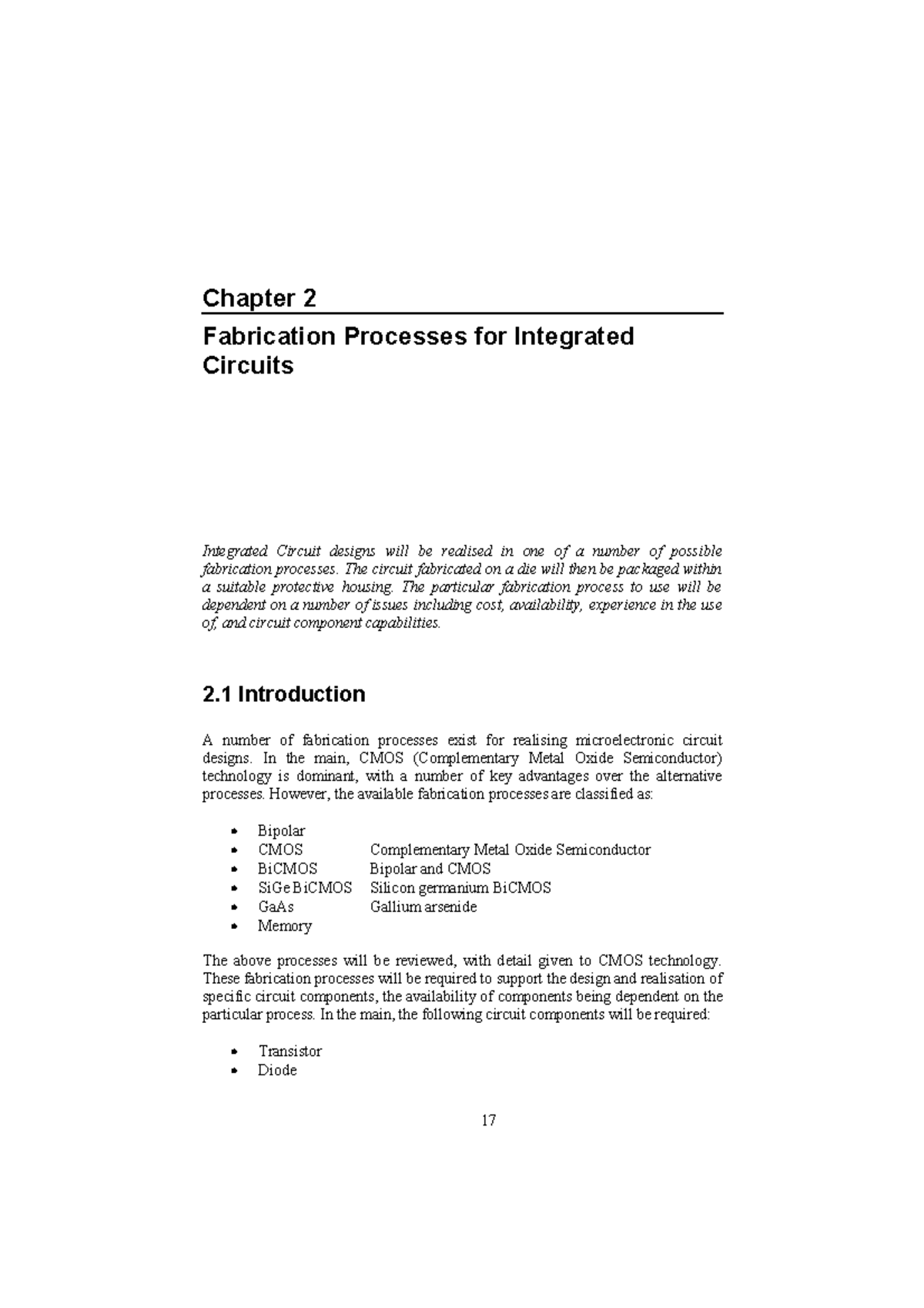 IC Fabrication: Chapter 2 - Processes for Integrated Circuits - Studocu