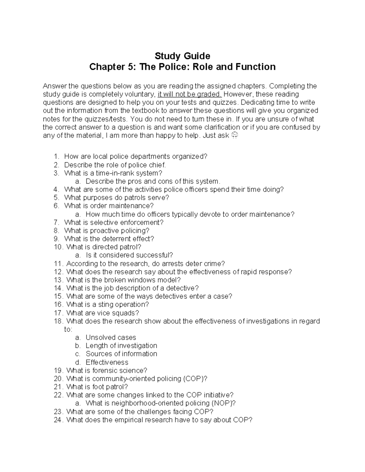Study Guide CH5: The Police - Role & Function Insights - Studocu