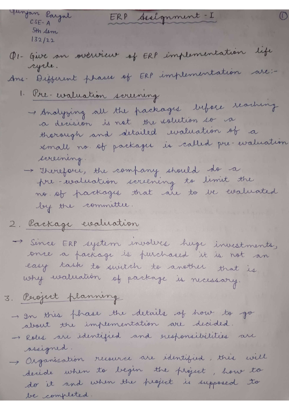 ERP 5th Sem Assignment 1-1: Overview of Implementation Life Cycle - Studocu