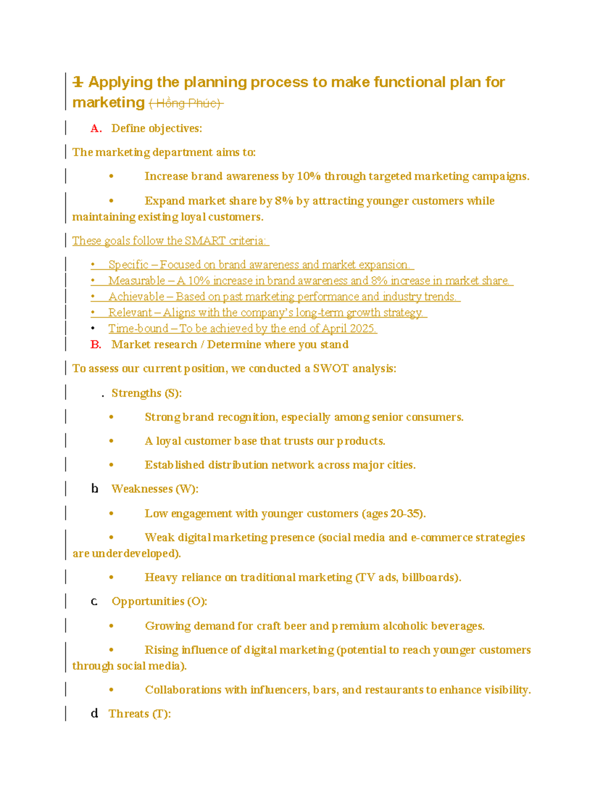 principle of management - 1 Applying the planning process to make ...