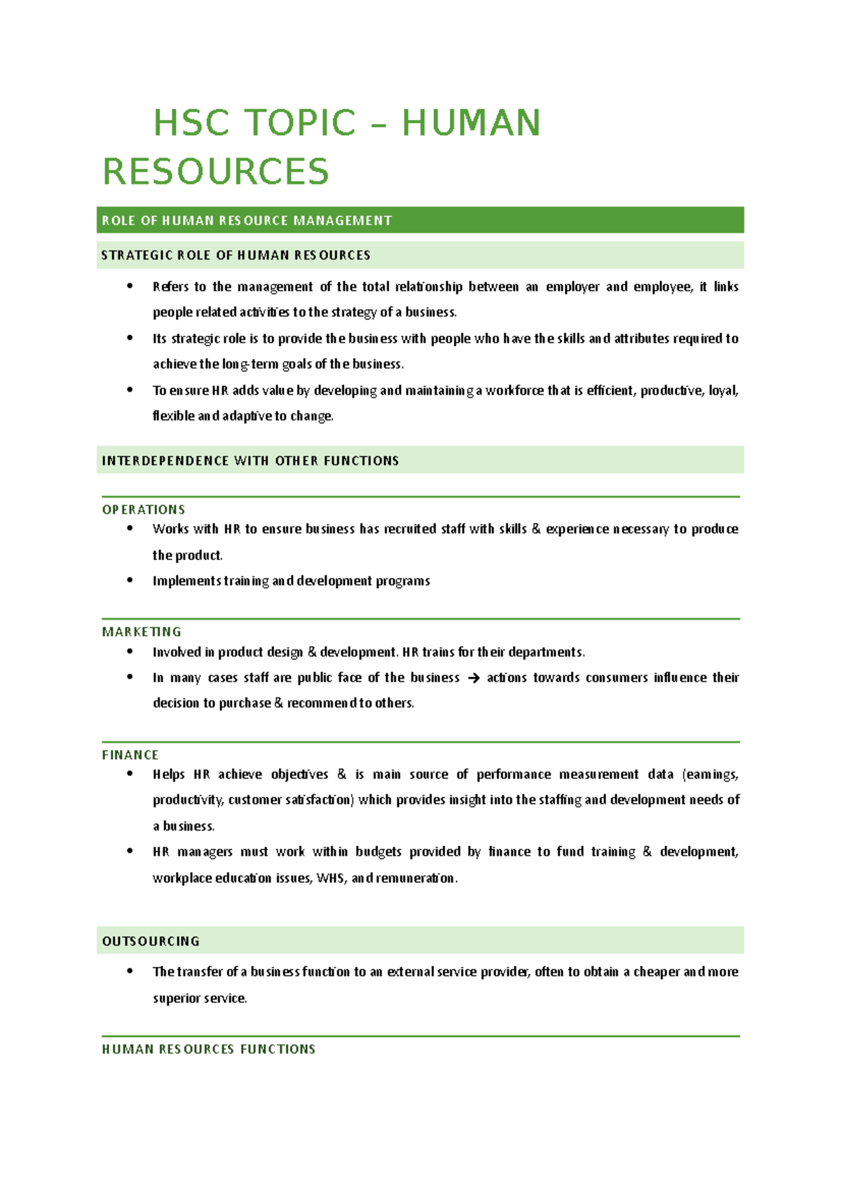 Human Resources - HSC TOPIC – HUMAN RESOURCES ROLE OF HUMAN RESOURCE ...