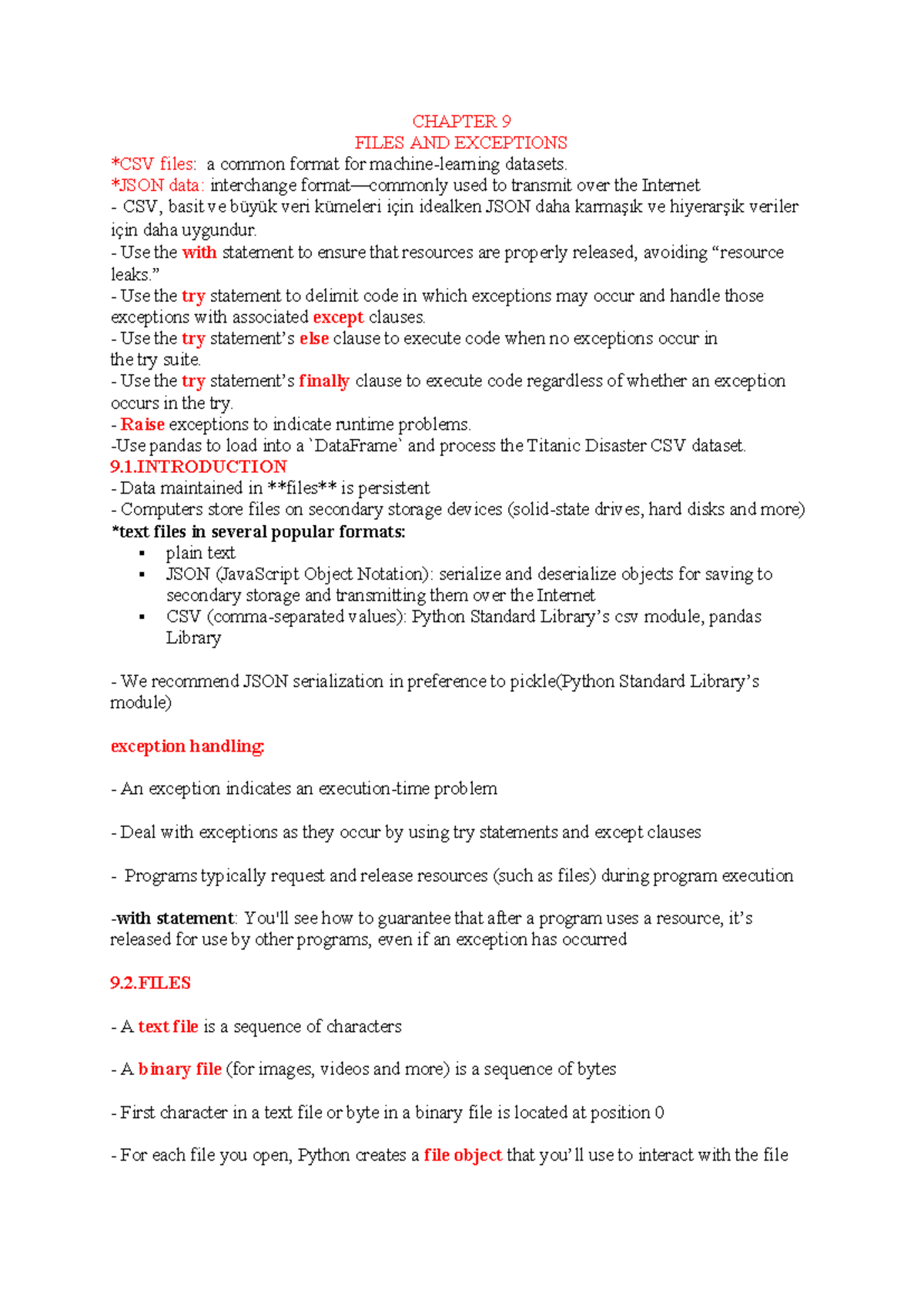 CH9 - Files and Exceptions in Machine Learning Datasets - Studocu