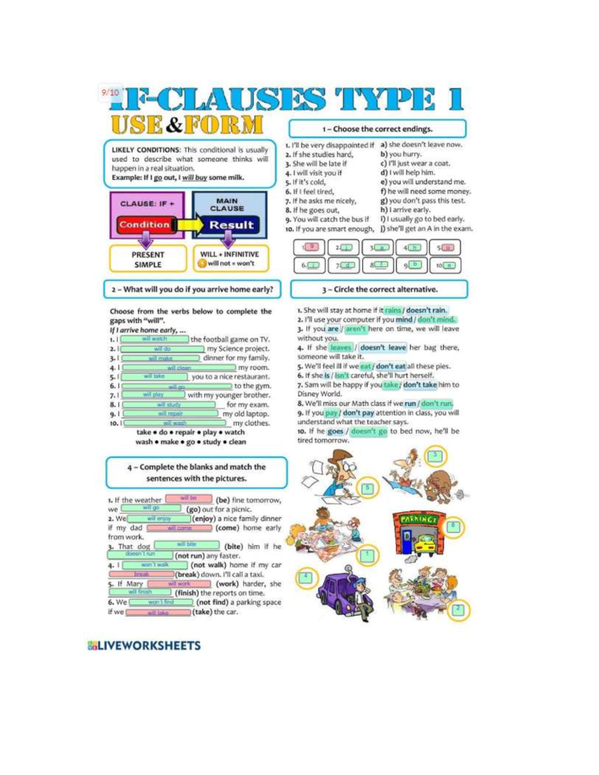 4.3 grammar - contestado - TYPE 1 USE FORM 1 Choose the correct endings ...