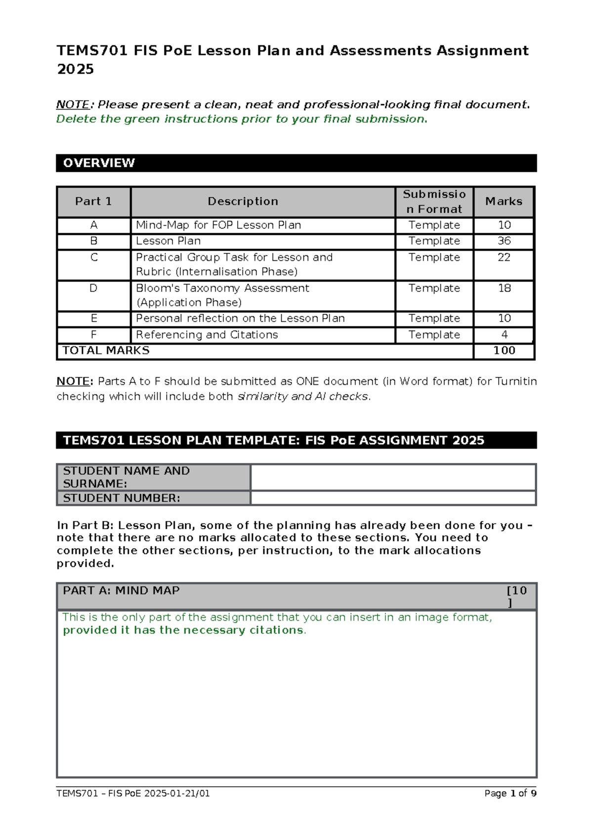 TEMS701 FIS PoE 2025: Comprehensive Lesson Plan on Factors of ...