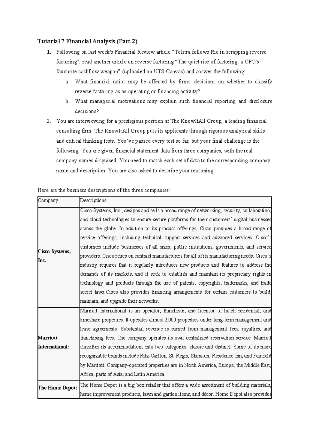 Tutorial 7: Financial Analysis (Part 2) and Company Financial Ratios ...