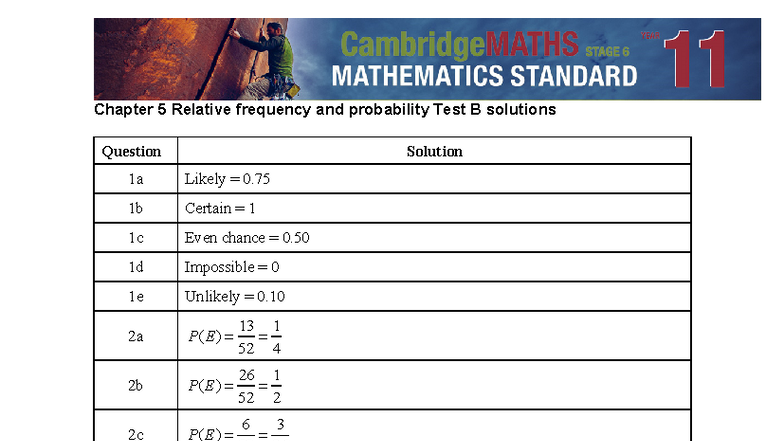 Chapter 5 Test B Solutions: Relative Frequency & Probability - Studocu