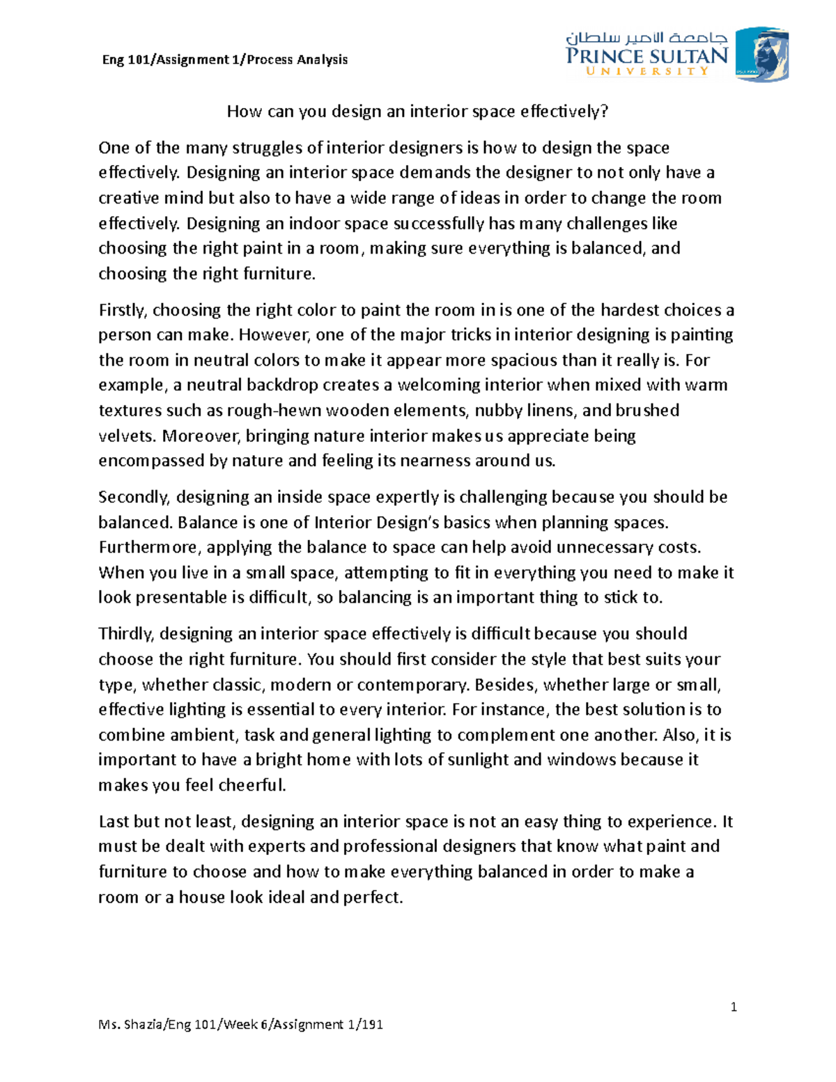 Eng101 - Process Analysis: Effective Interior Space Design Strategies ...