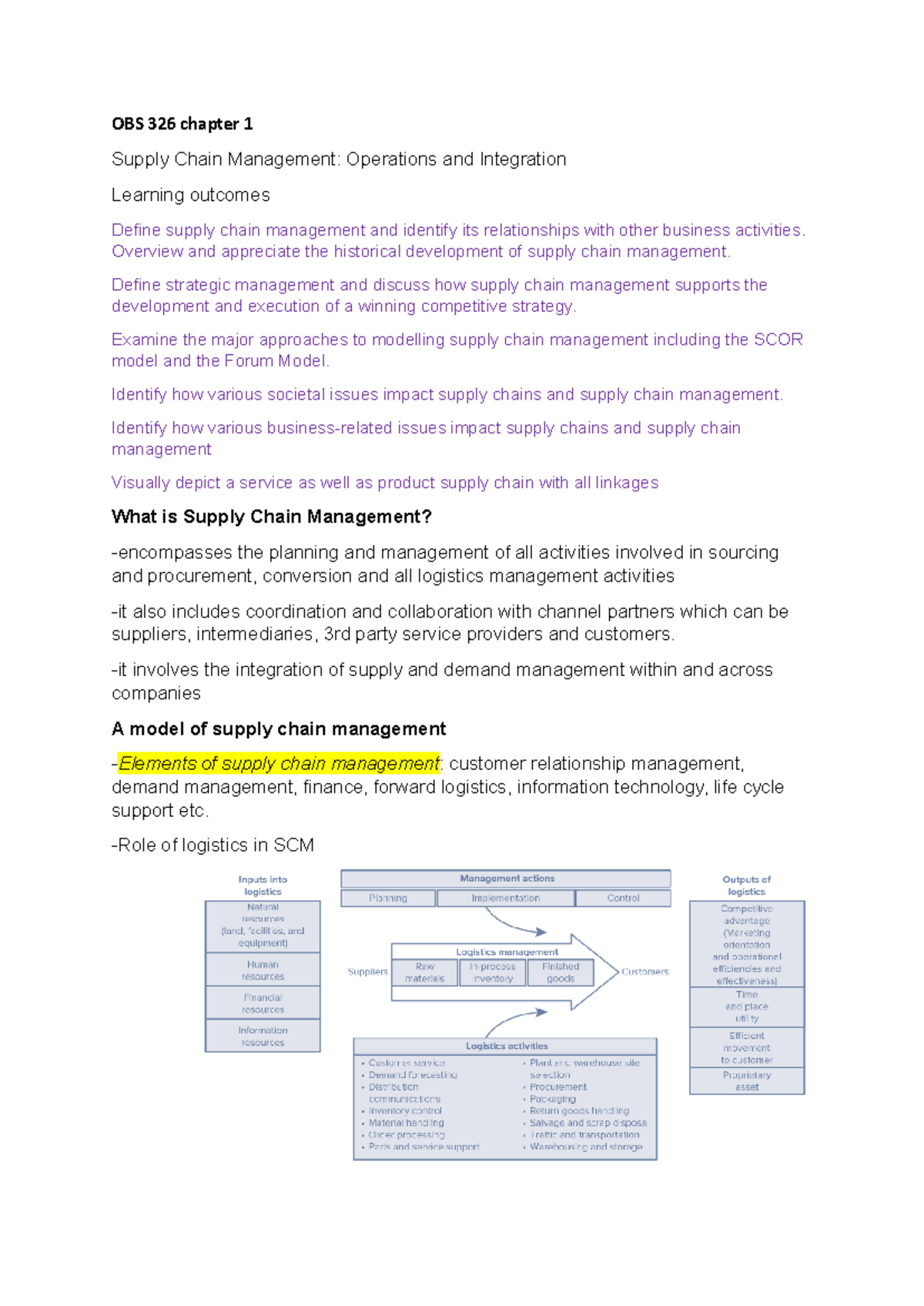 OBS 326 Chapter 1: Understanding Supply Chain Management Concepts - Studocu