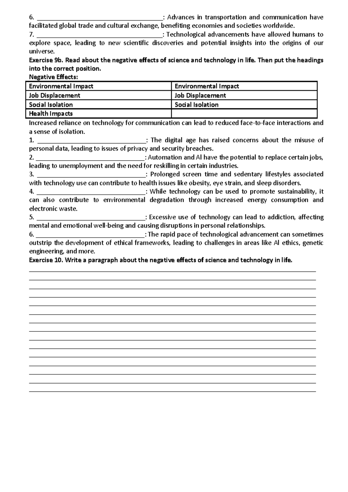 Test Unit 11 - Negative and Positive Effects of Science & Technology ...