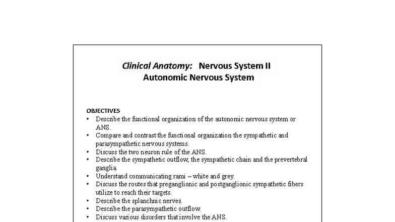 Clinical Anatomy: Overview of the Autonomic Nervous System (ANS 101 ...