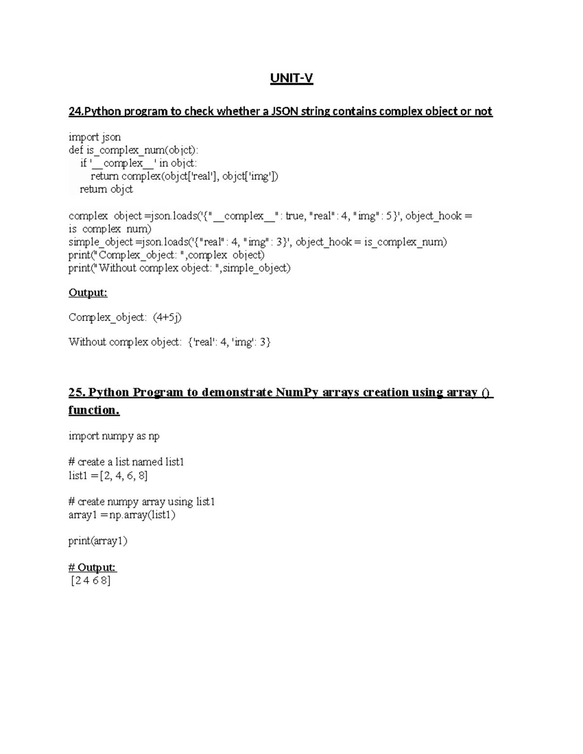 Pp UNIT5 - Python Programs for JSON, NumPy, and DataFrames - Studocu