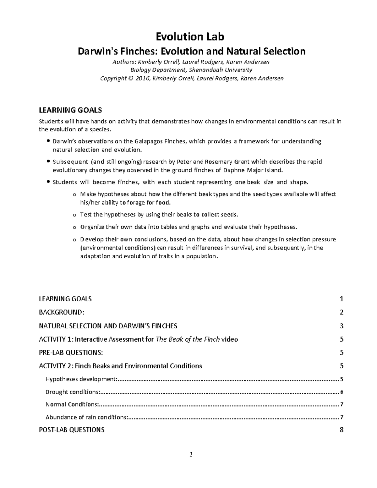 F21 09 Evolution (Finch) Packet - Evolution Lab Darwin's Finches ...