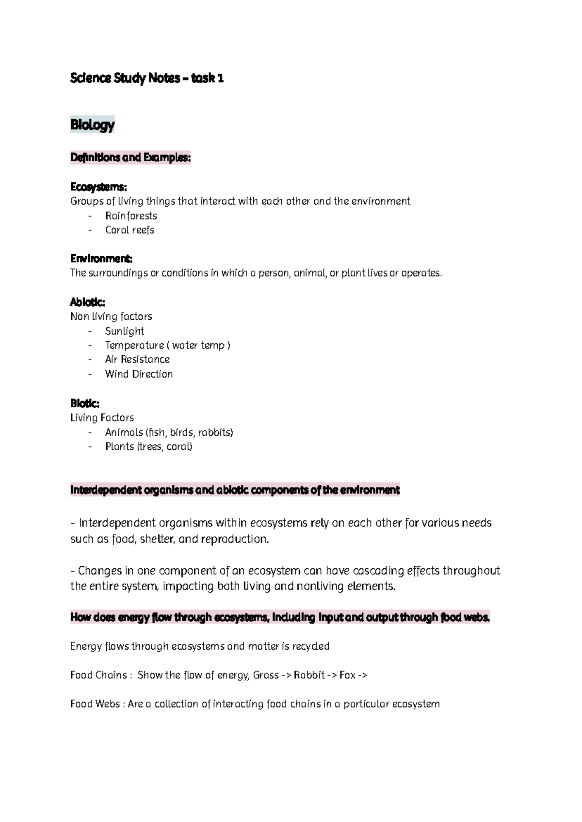 Term 2 Science Notes: Biology Ecosystems and Energy Flow - Studocu