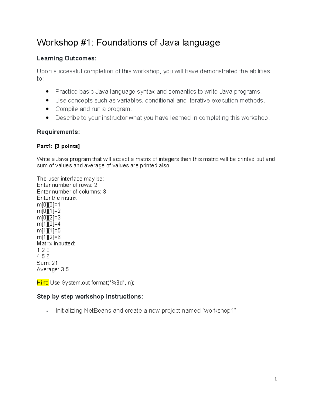 Lab1 - HaPT WS1 - Workshop #1: Foundations of Java language Learning ...