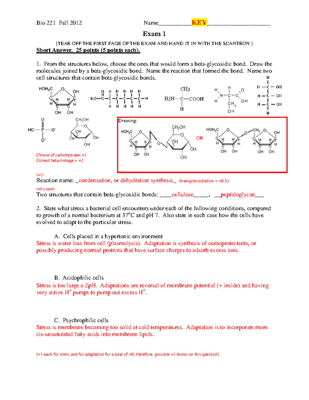 Bio 221 Fall 2012 Exam 1 Study Guide and Review - Studocu