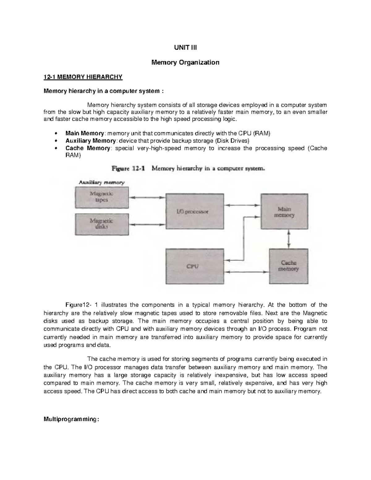 Unit III - Memory Organization: Key Concepts and Potential Exam ...