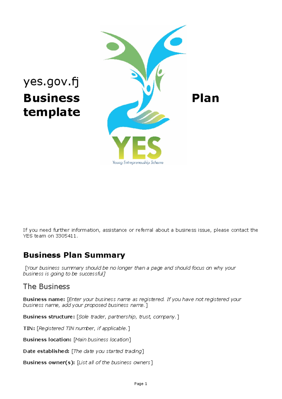 Business Plan - proposal template - yes.gov Business Plan template If ...