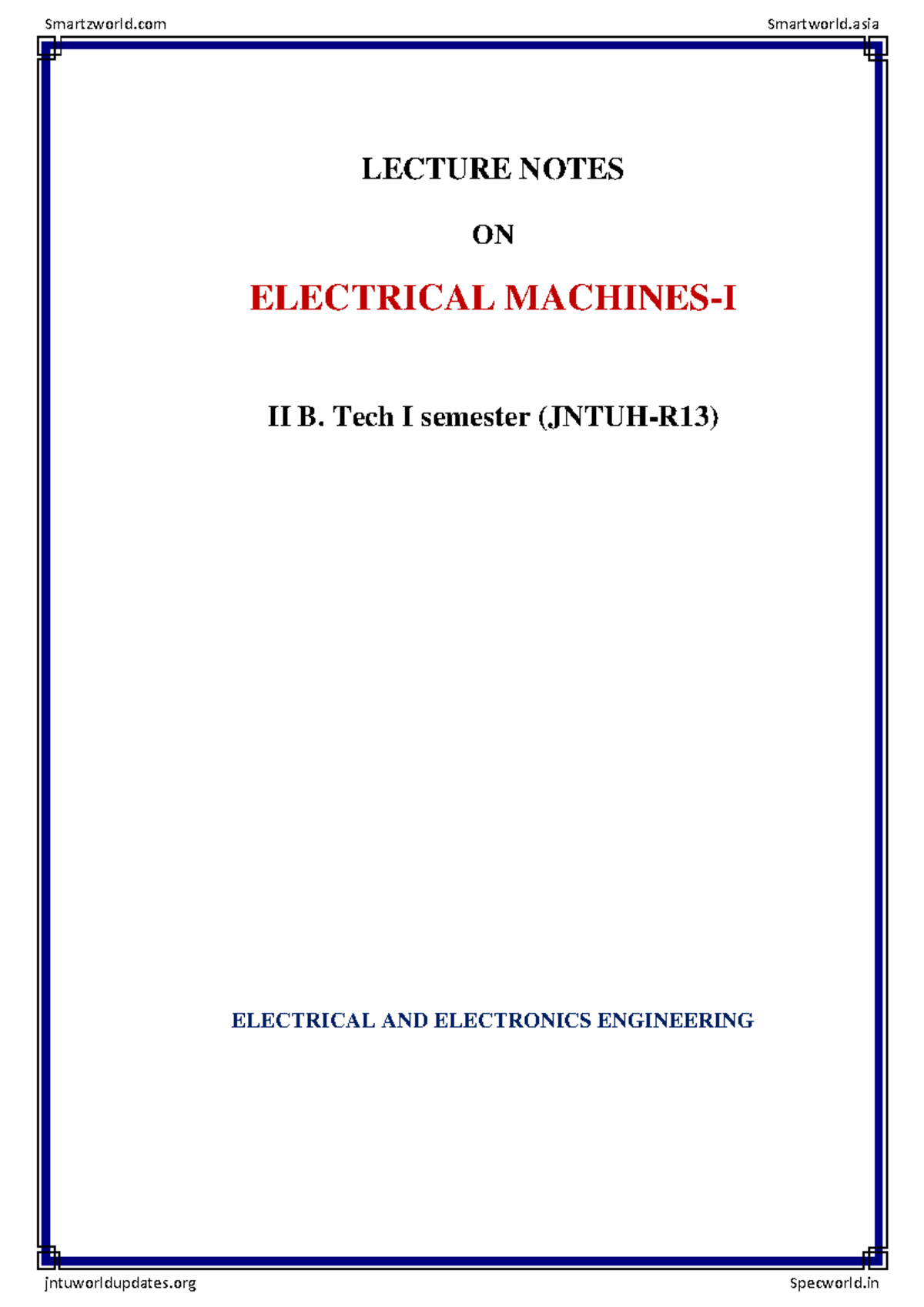 Electrical Machines-I: Lecture Notes on Electromechanical Energy ...