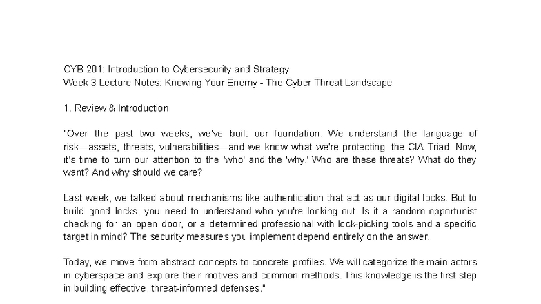 The Cyber Threat Landscape - CYB 201: Introduction to Cybersecurity and ...