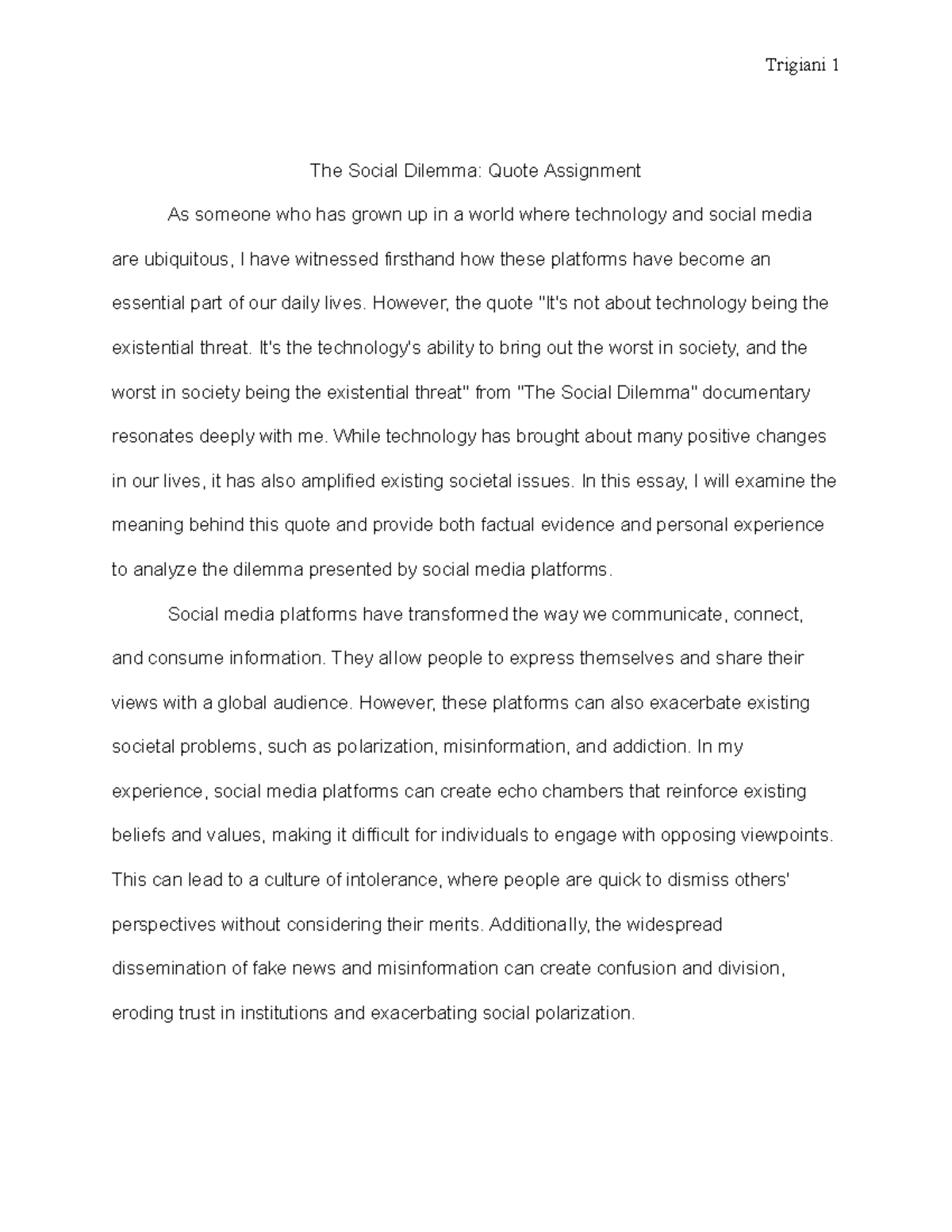 SOC 201: The Social Dilemma Quote Analysis Assignment - Studocu