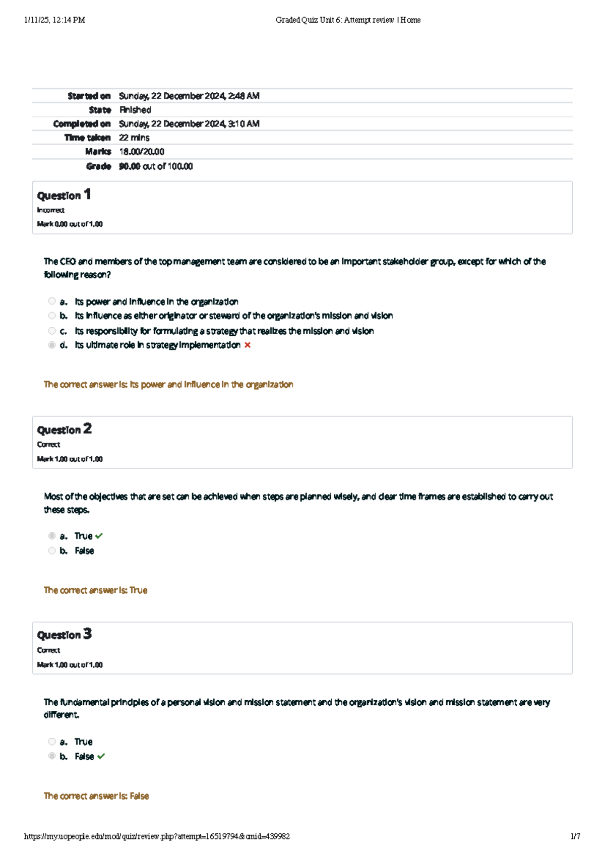 Graded Quiz Results for Unit 6: Performance & Feedback Analysis - Studocu