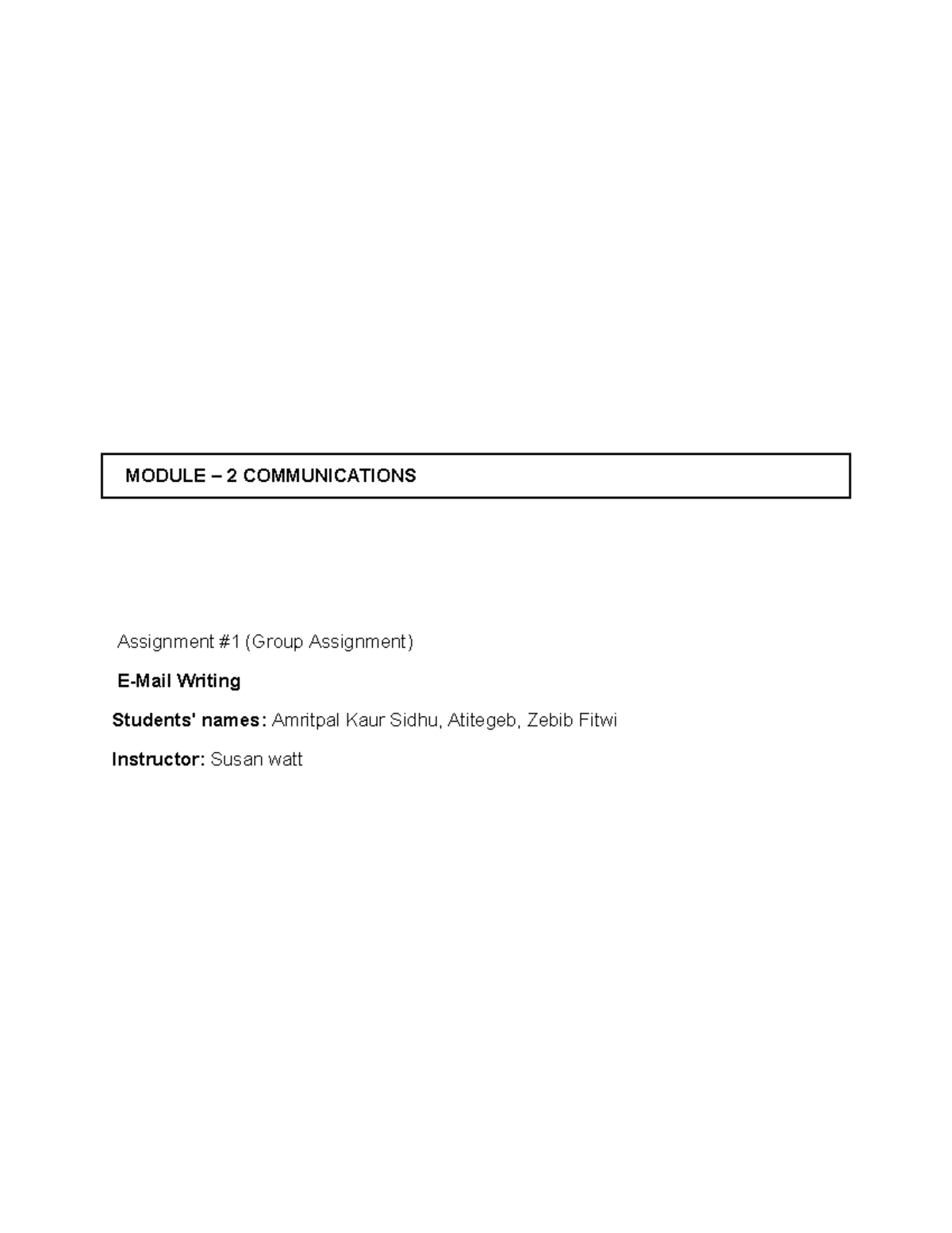 COMM 101: Group Assignment #1 - E-Mail Writing Challenge - Studocu
