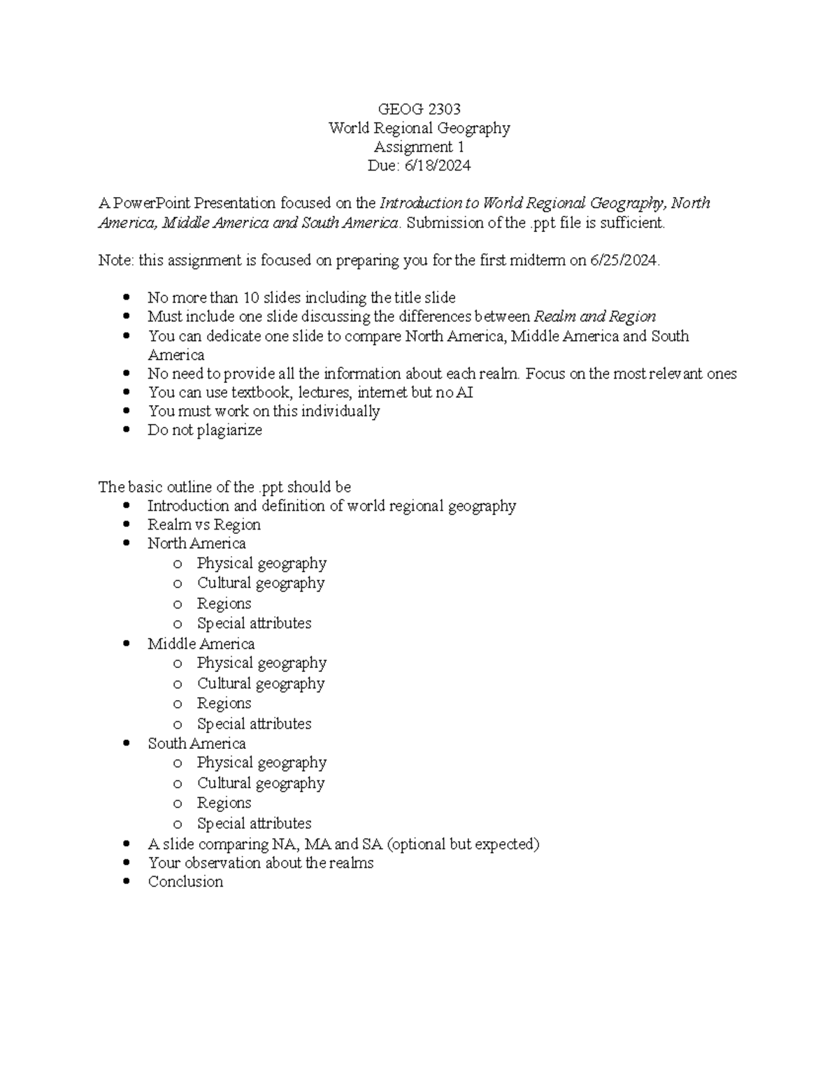 Assignment 1 - assg1 - GEOG 2303 World Regional Geography Assignment 1 ...