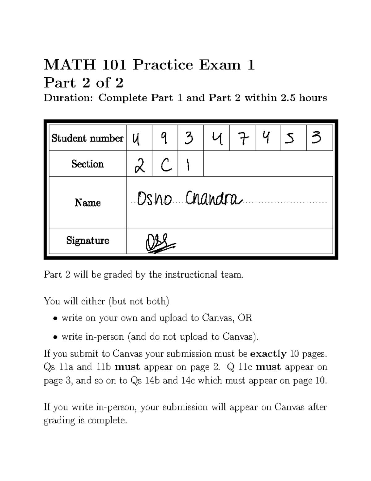 MATH101 2022W2 Practice Exam 1 - Part 2 Details & Questions - Studocu