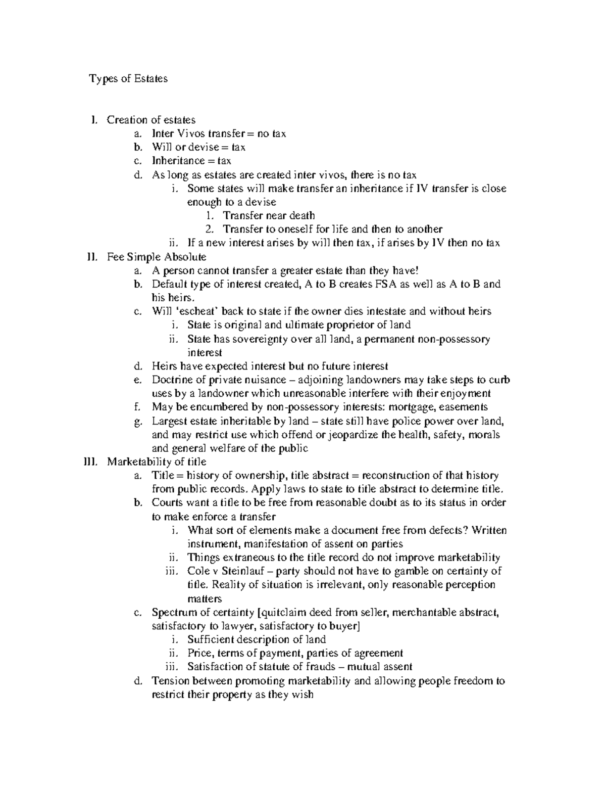 Types of Estates and Marketability of Title - ERTY Outline - Studocu