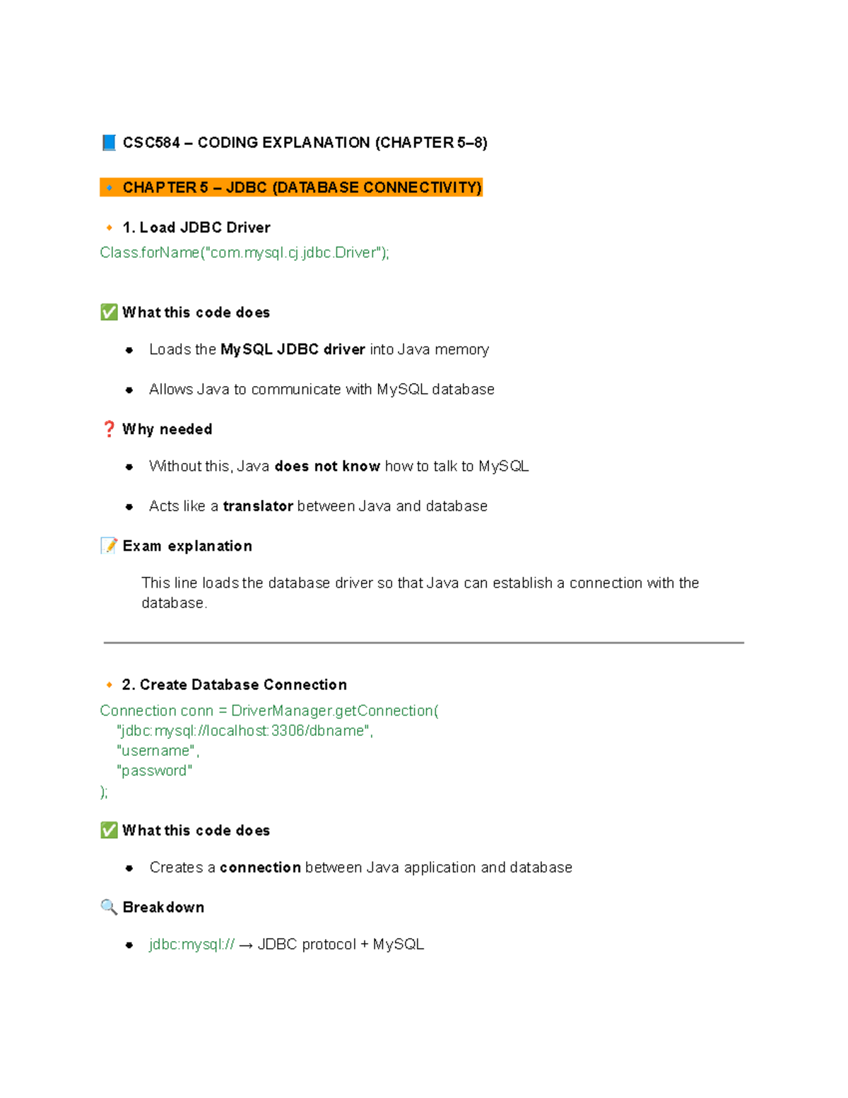CSC584 Coding Explanation: Chapters 5 to 8 on JDBC and JavaBeans - Studocu