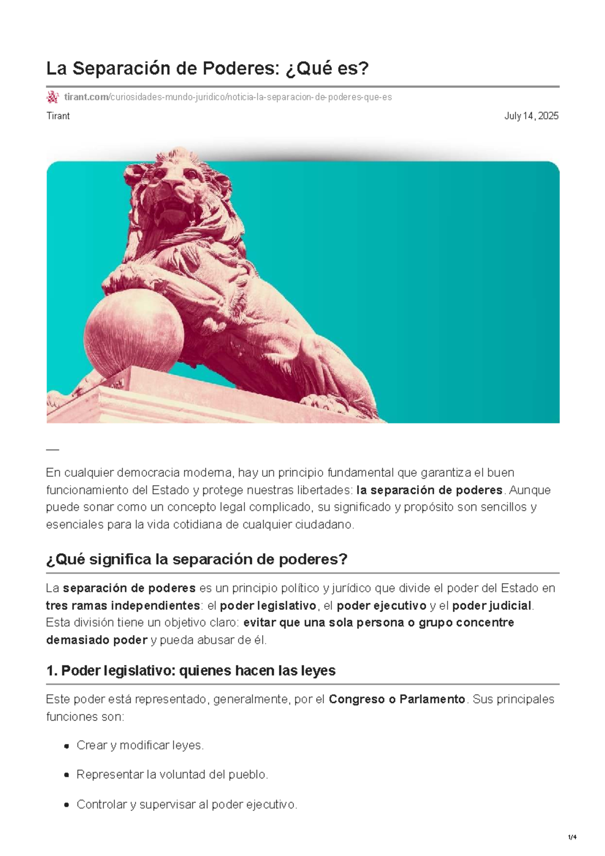 La Separación de Poderes: Conceptos Clave y Funciones Esenciales - Studocu