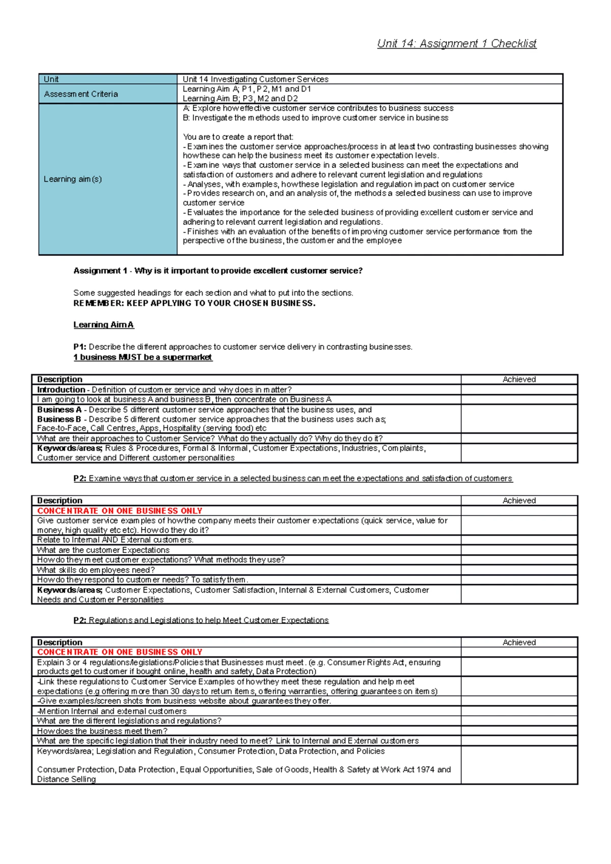 Unit 14 Assignment 1- Exploring customer service copy - Unit 14 ...