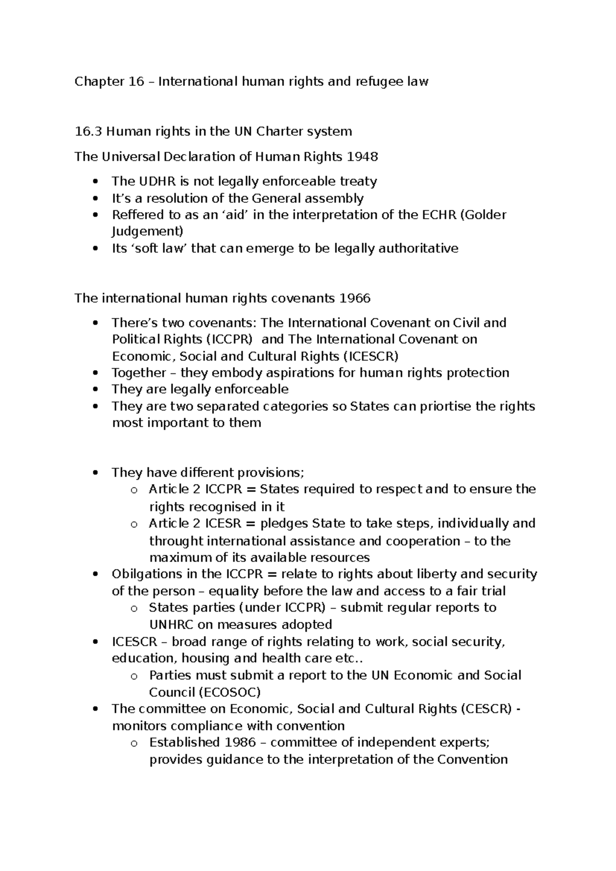Chapter 16 - reading notes - Chapter 16 – International human rights ...