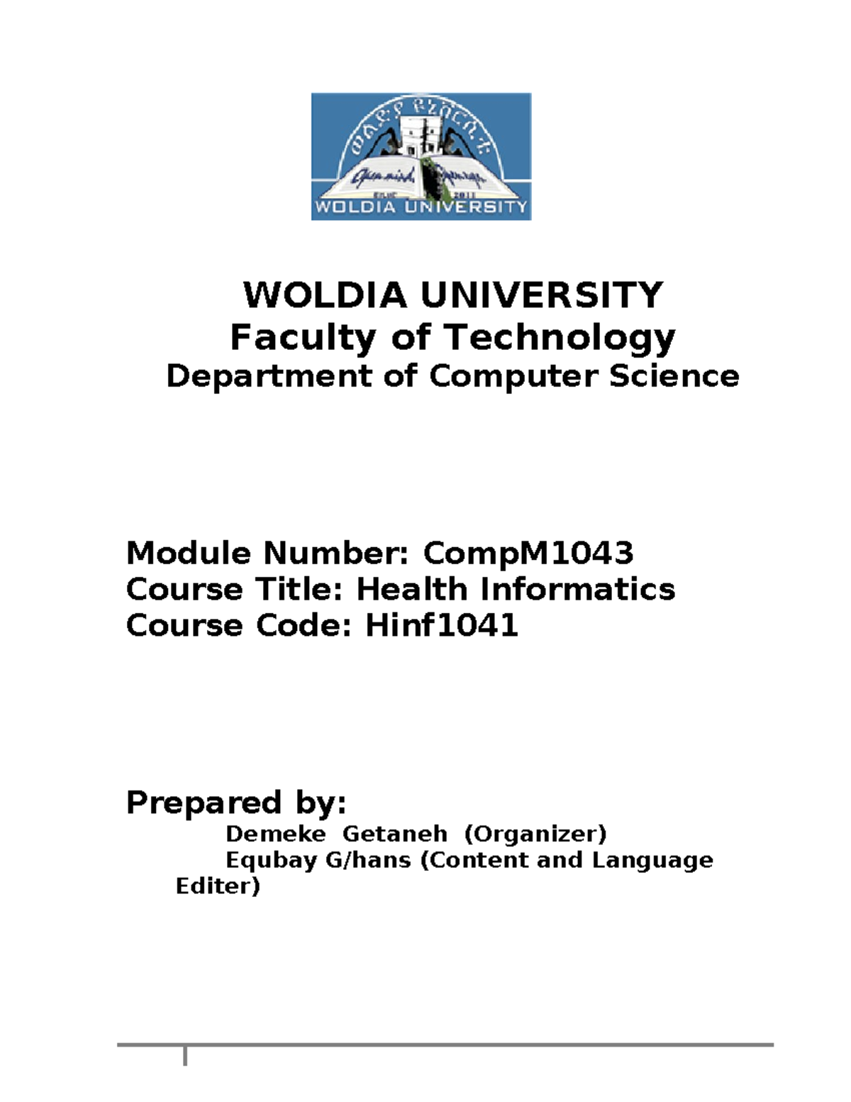Health Informatics 11 - WOLDIA UNIVERSITY Faculty of Technology ...