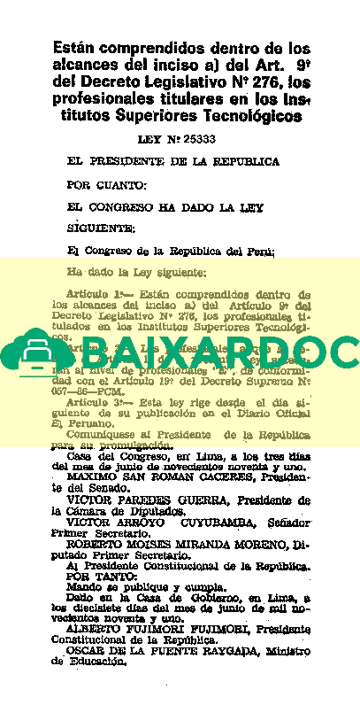Incorporación de Servidores Públicos en Institutos Superiores - LEY ...