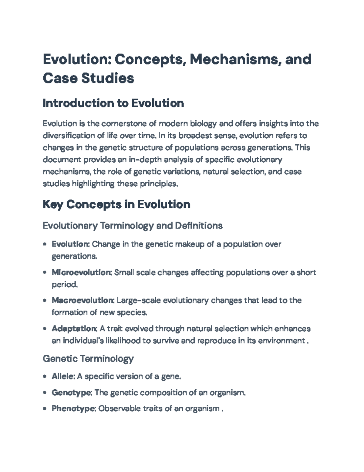 Dynamic Mechanisms of Evolution: Key Concepts and Case Studies ...