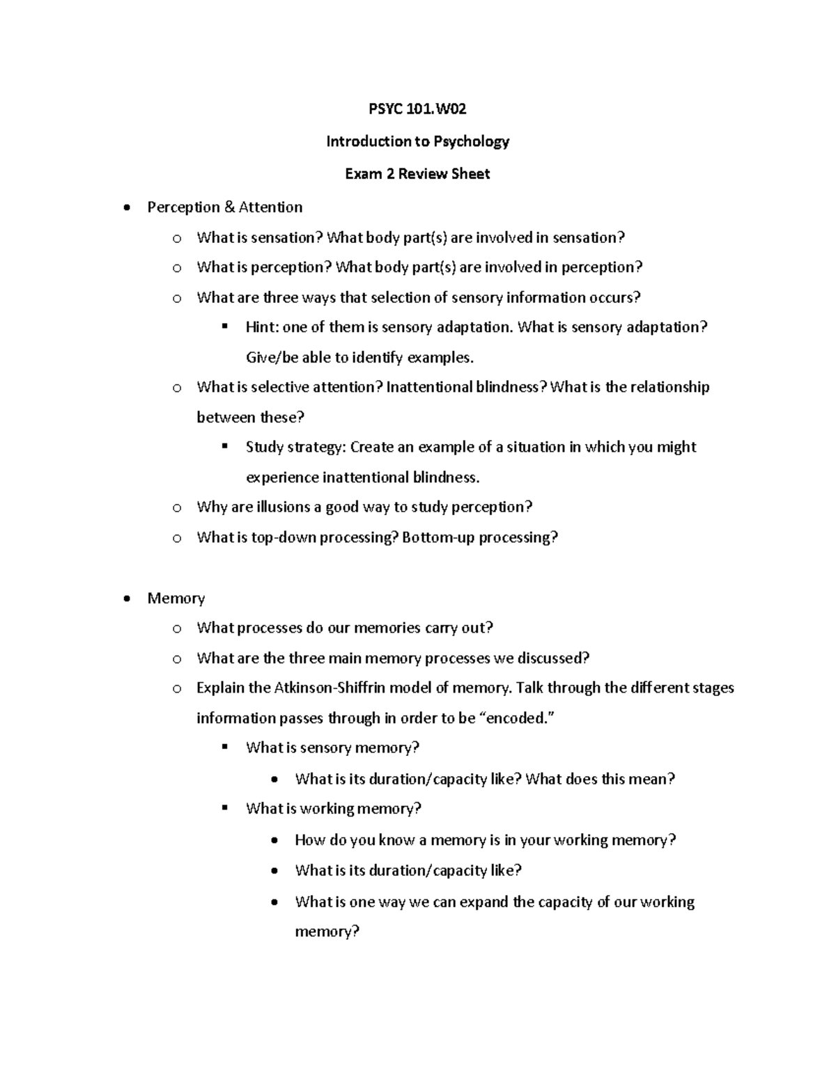 PSYC 101 Exam 2 Comprehensive Review Guide - Studocu