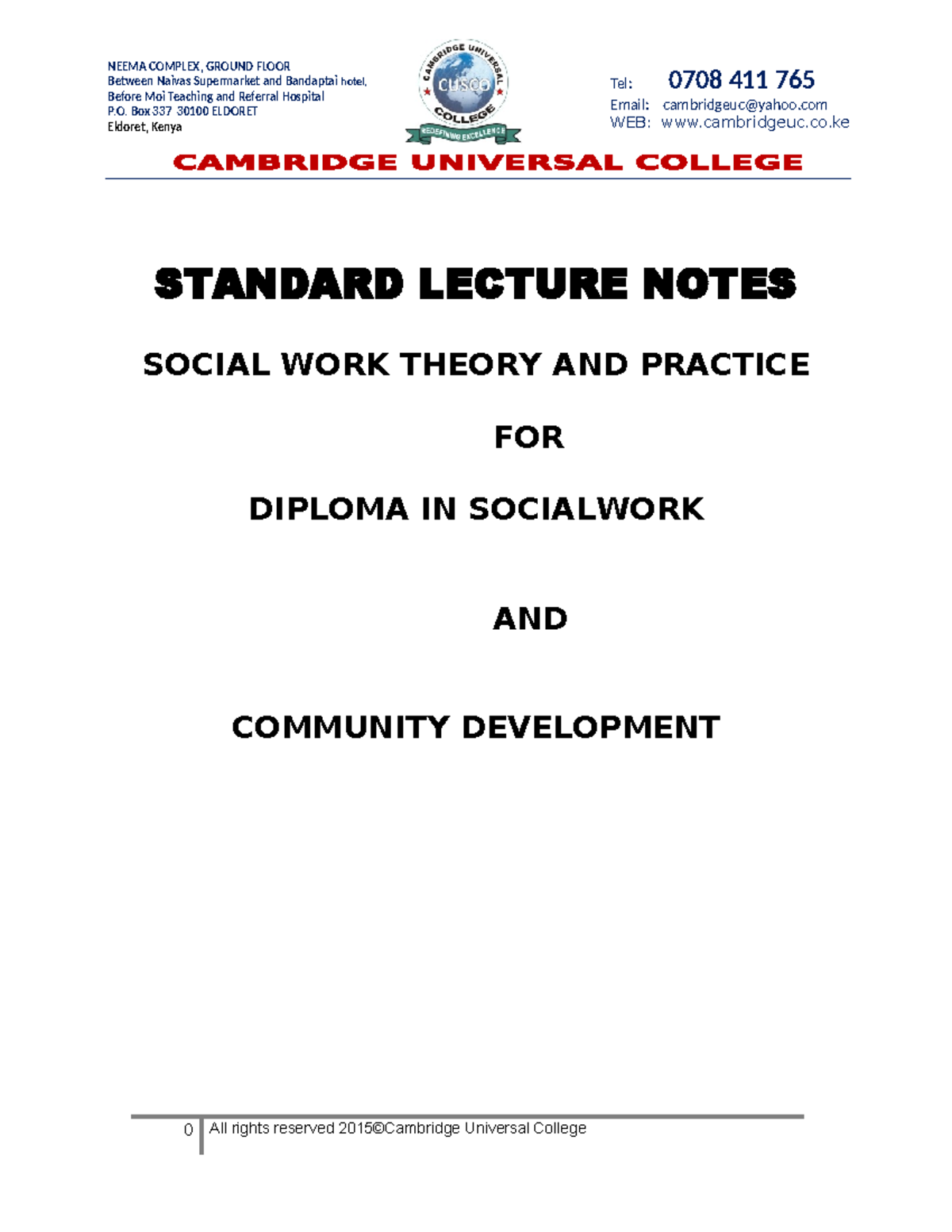 Social Work Lecture Notes - Diploma in Social Work and Community Dev ...