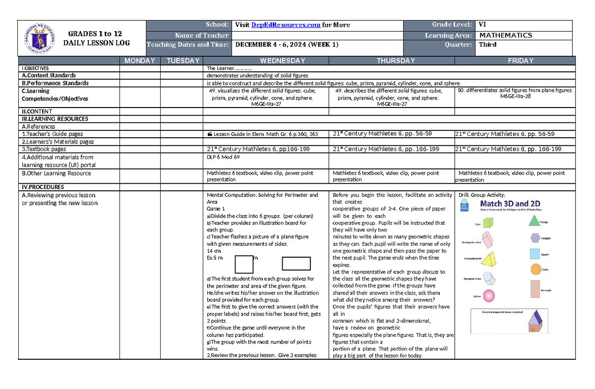 DLL Mathematics 6 Q3 W1 - This is some of the lesson that can help you ...