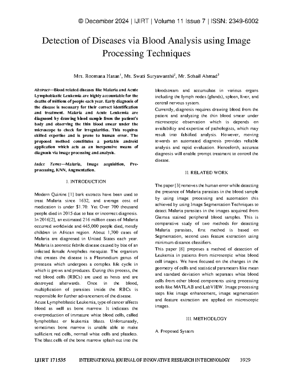 Detection of Malaria and Leukemia via Image Processing Techniques ...