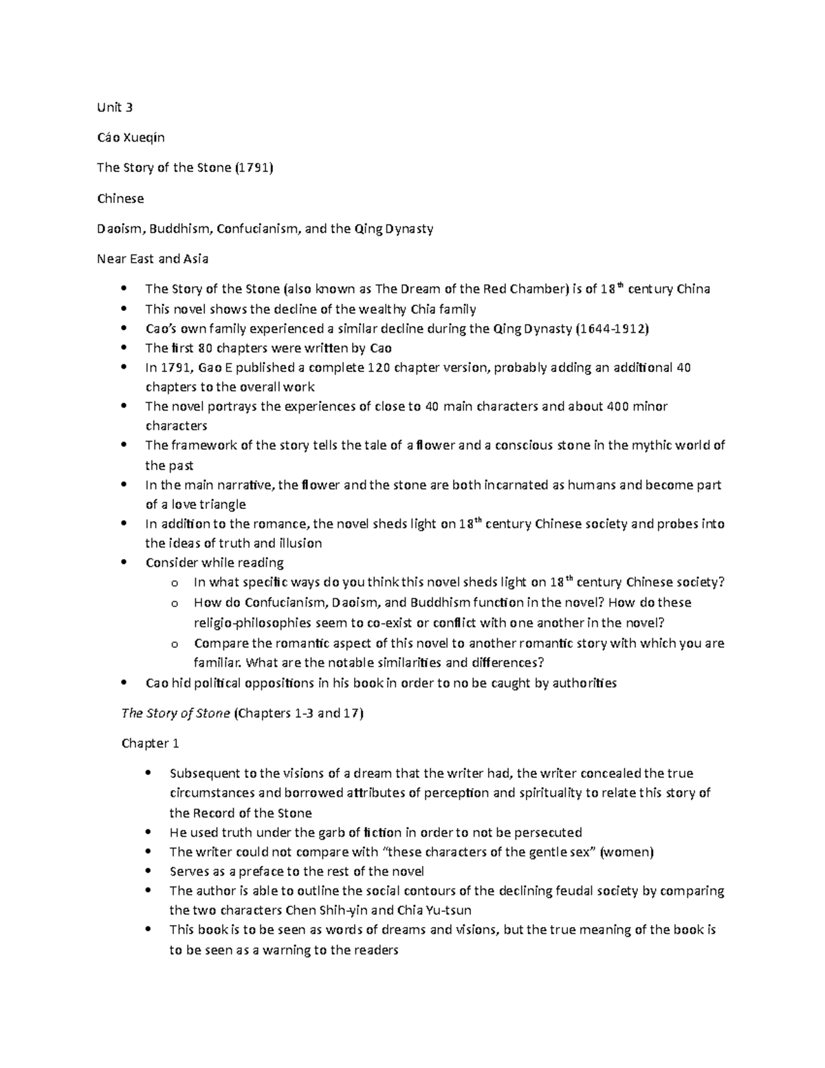 CST 101 Final Exam Study Notes: The Story of the Stone Insights - Studocu