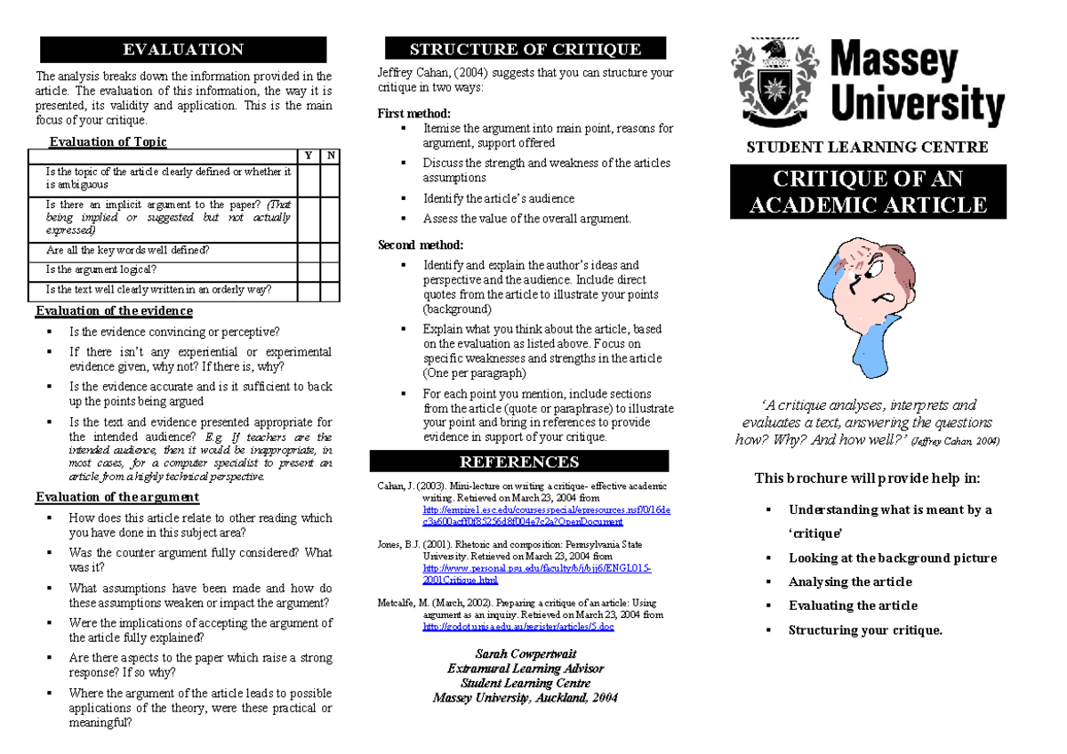 Critique of an academic article - EVALUATION The analysis breaks down ...