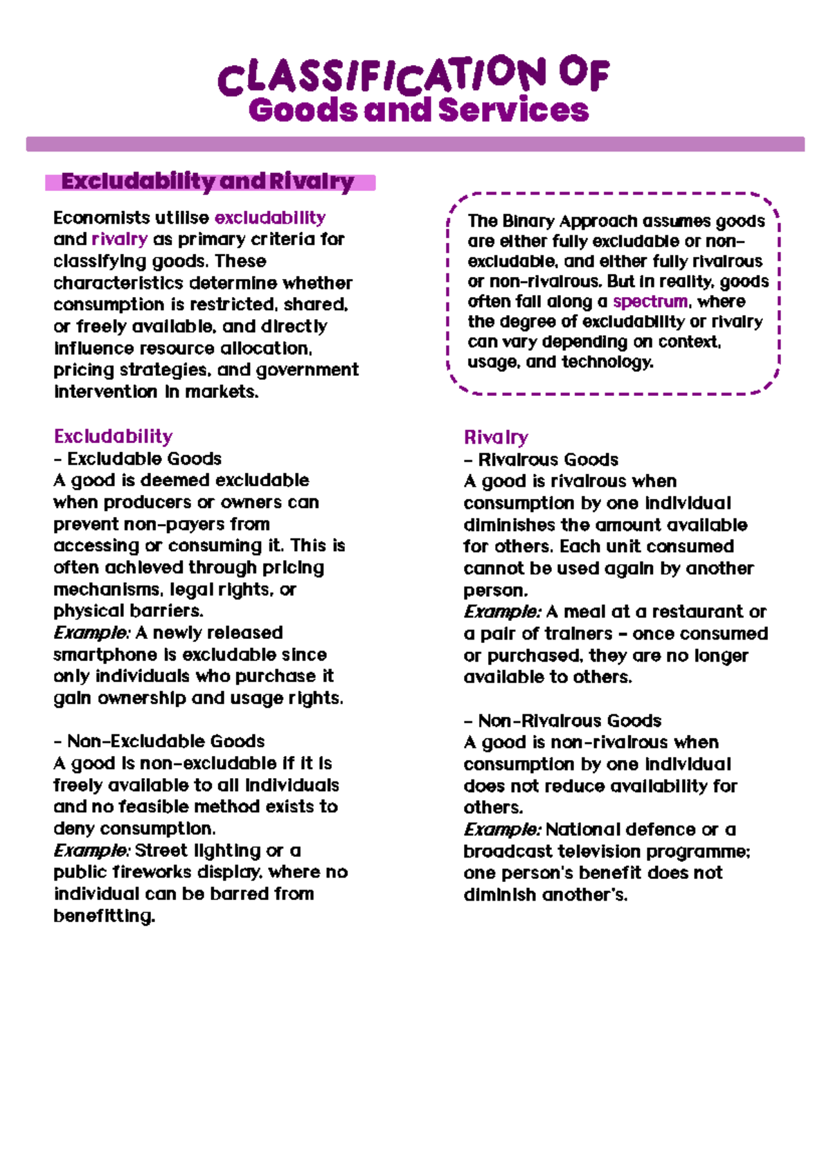 Classification of Goods: Excludability and Rivalry (AS Level) - Studocu