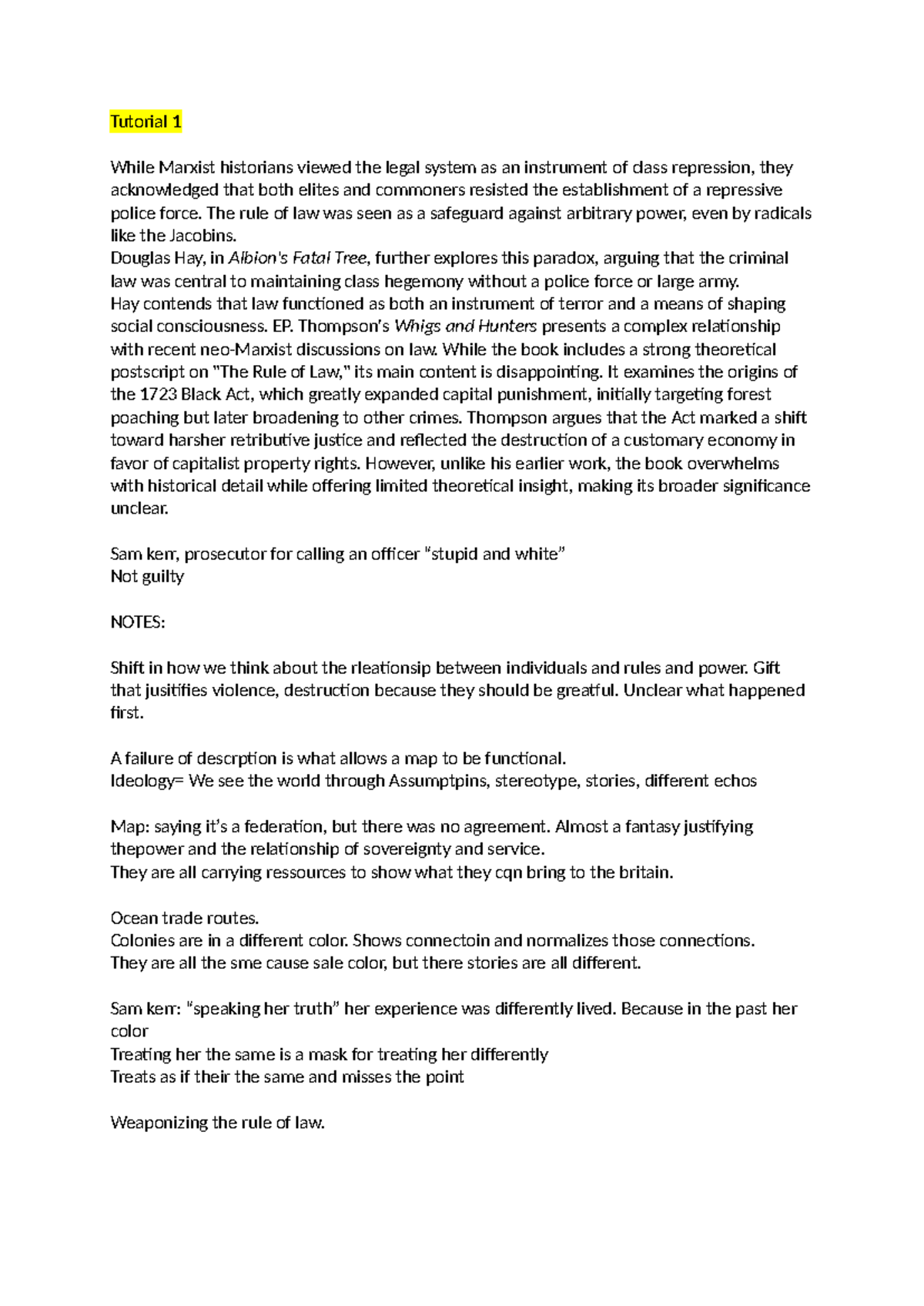 Tutorial notes of each tutorial sessions - Tutorial 1 While Marxist ...