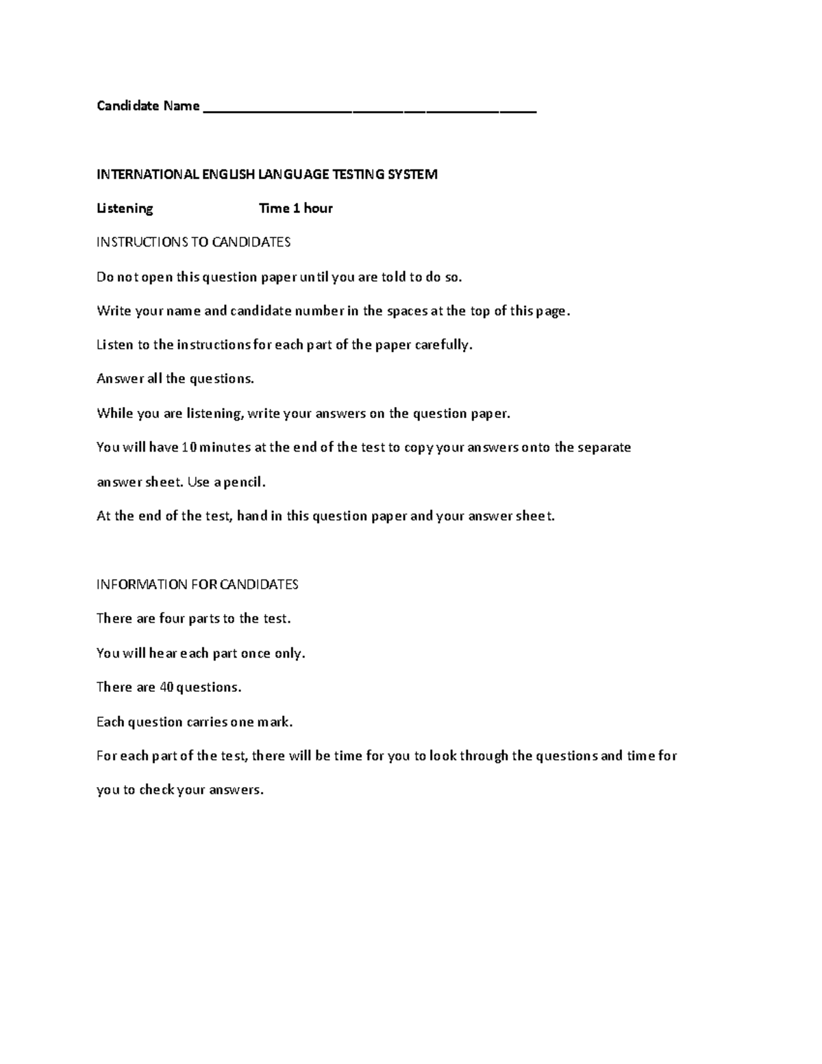 IELTS Listening Test Practice Questions and Instructions - Studocu